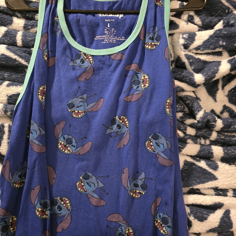 Disney Blue Stitch Pattern Tank Top